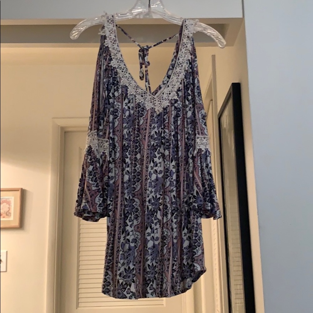 Floral and crochet top.